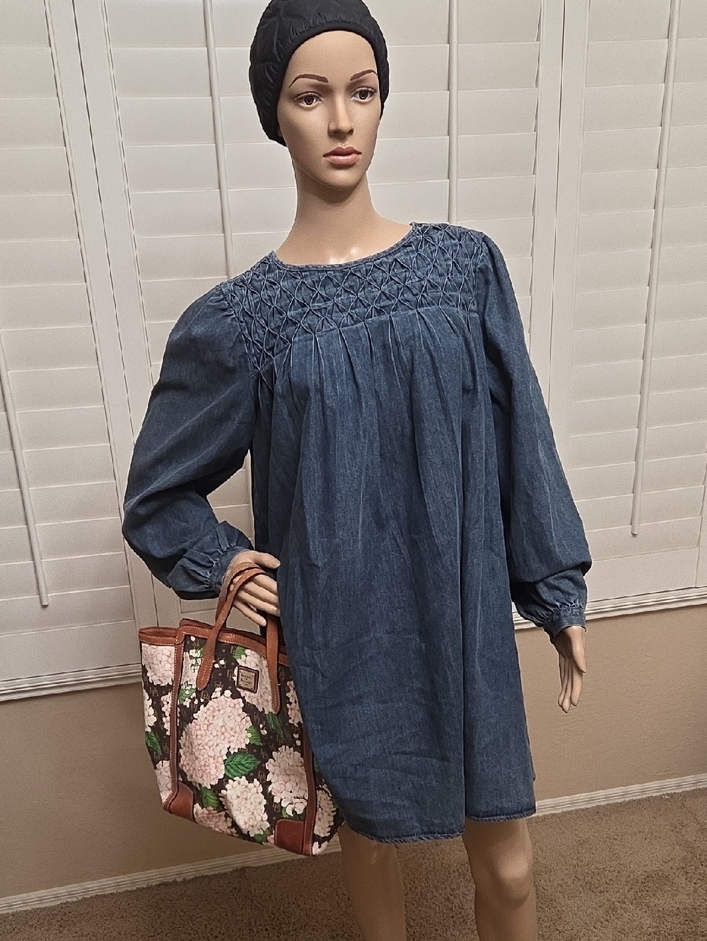 Flying Tomato Denim Ballon Sleeve Trapeze Blue Mini Dress Sz M